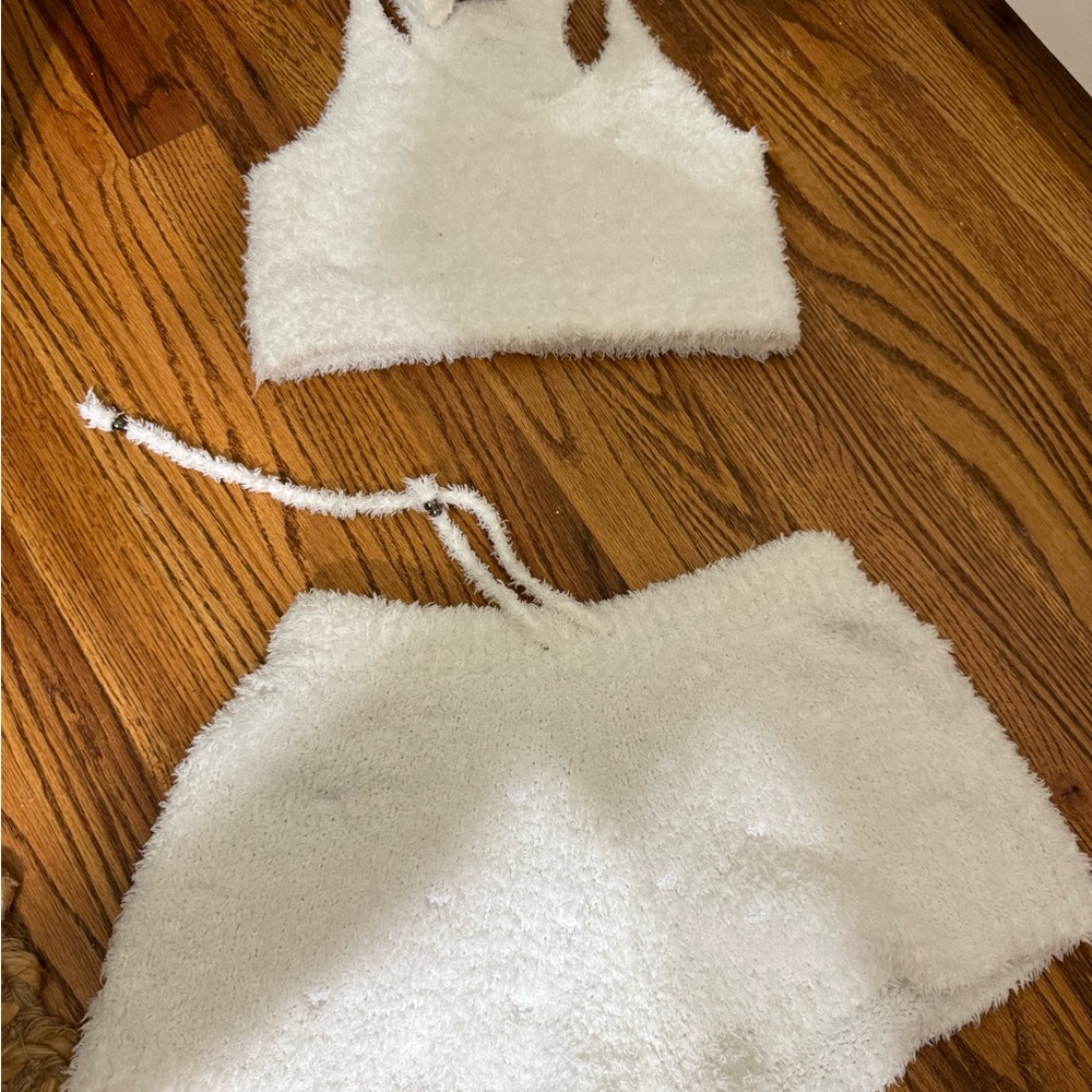 POL Fuzzy White Pajama Set